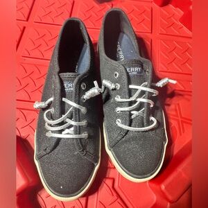 Sperry Black Canvas Shoes with White Accents